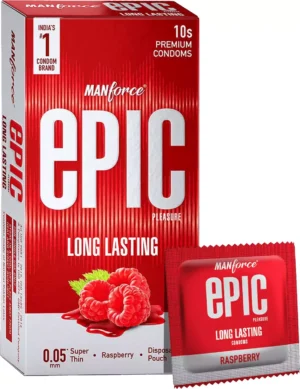 Manforce Epic Long Lasting Strawberry Flavour Condoms 10s
